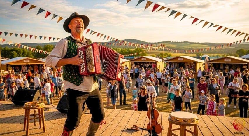 Playing a Button Accordion in Countryside