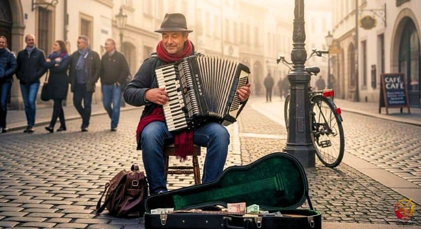 Playing a Piano Accordion in the Street